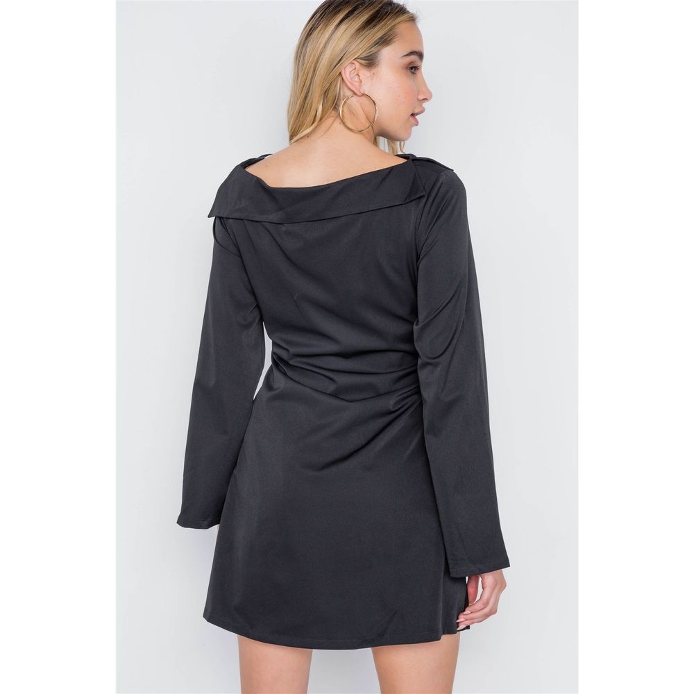 Straight Neck Solid Front-tie Dress - Picture 4 of 7